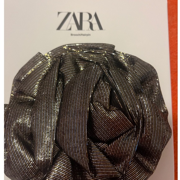 Zara silver black silk blend floral brooch NWT - Picture 4 of 6